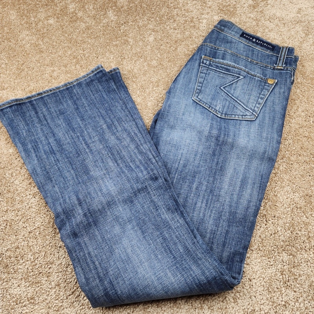 Rock Republic Kasandra Bootcut Jeans Distressed Blue Denim Womens Size 4 S